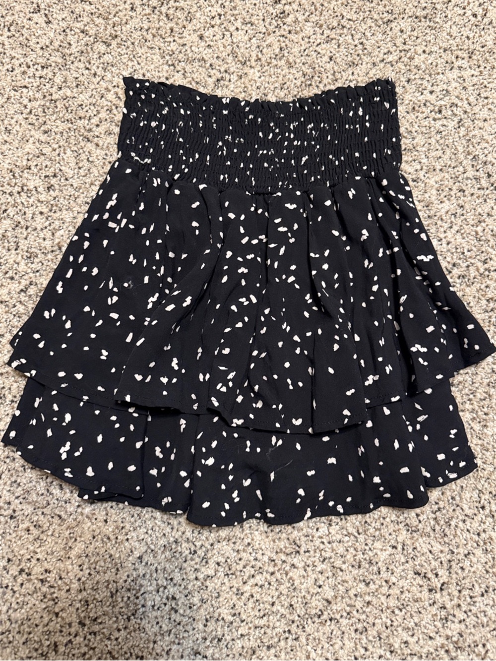 Altar'd State Black Tiered Smocked Mini Skirt with White Spot Print NWT